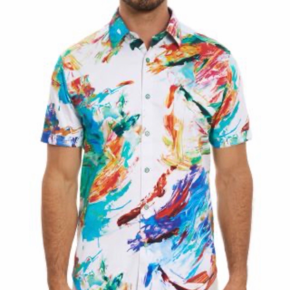 Robert Graham Fireworks Classic Short Sleeve Button Up Shirt Large Excellent